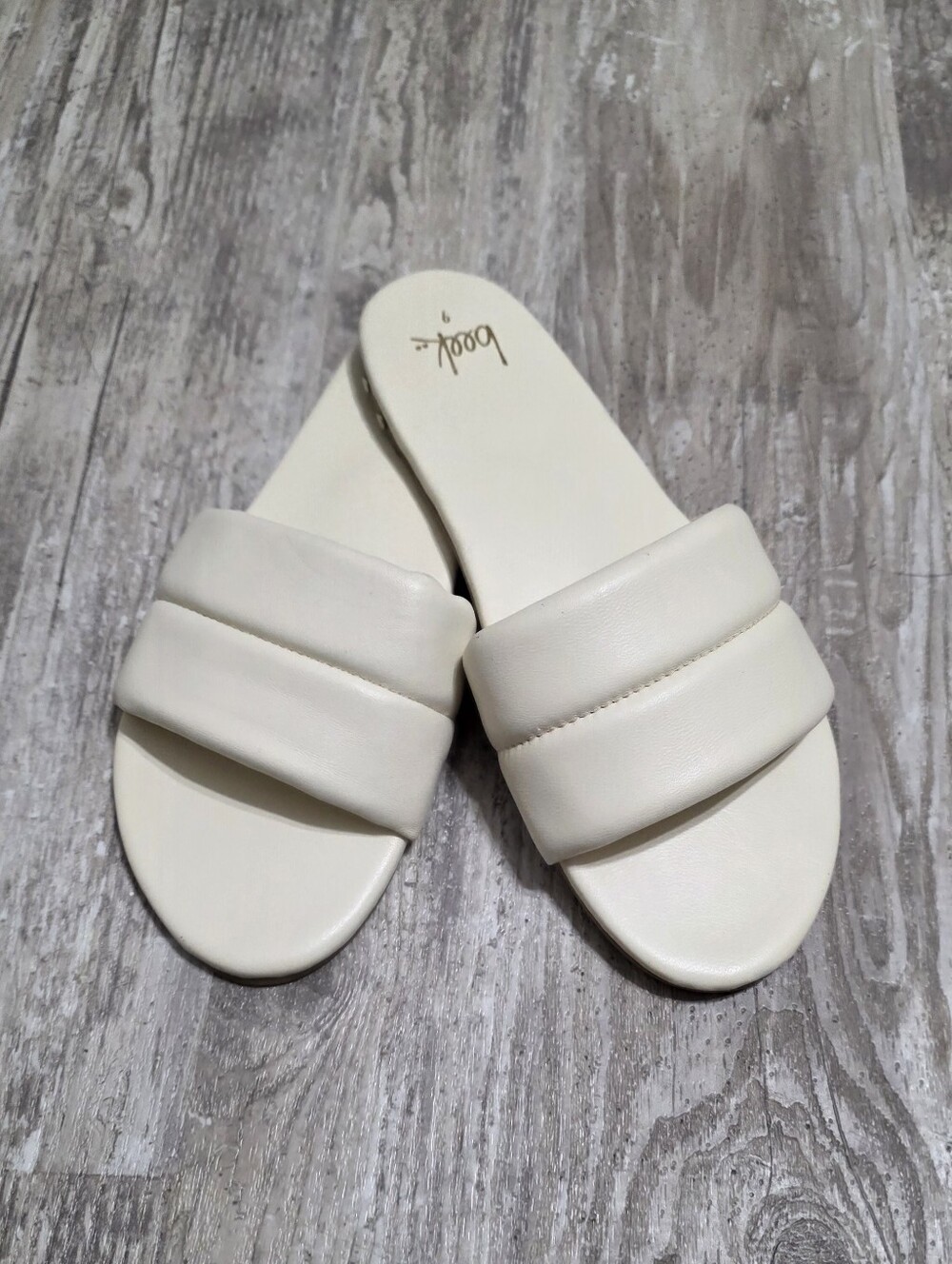 BEEK Sugarbird Eggshell Leather Slide Open Toe Women's Sandals Size 9